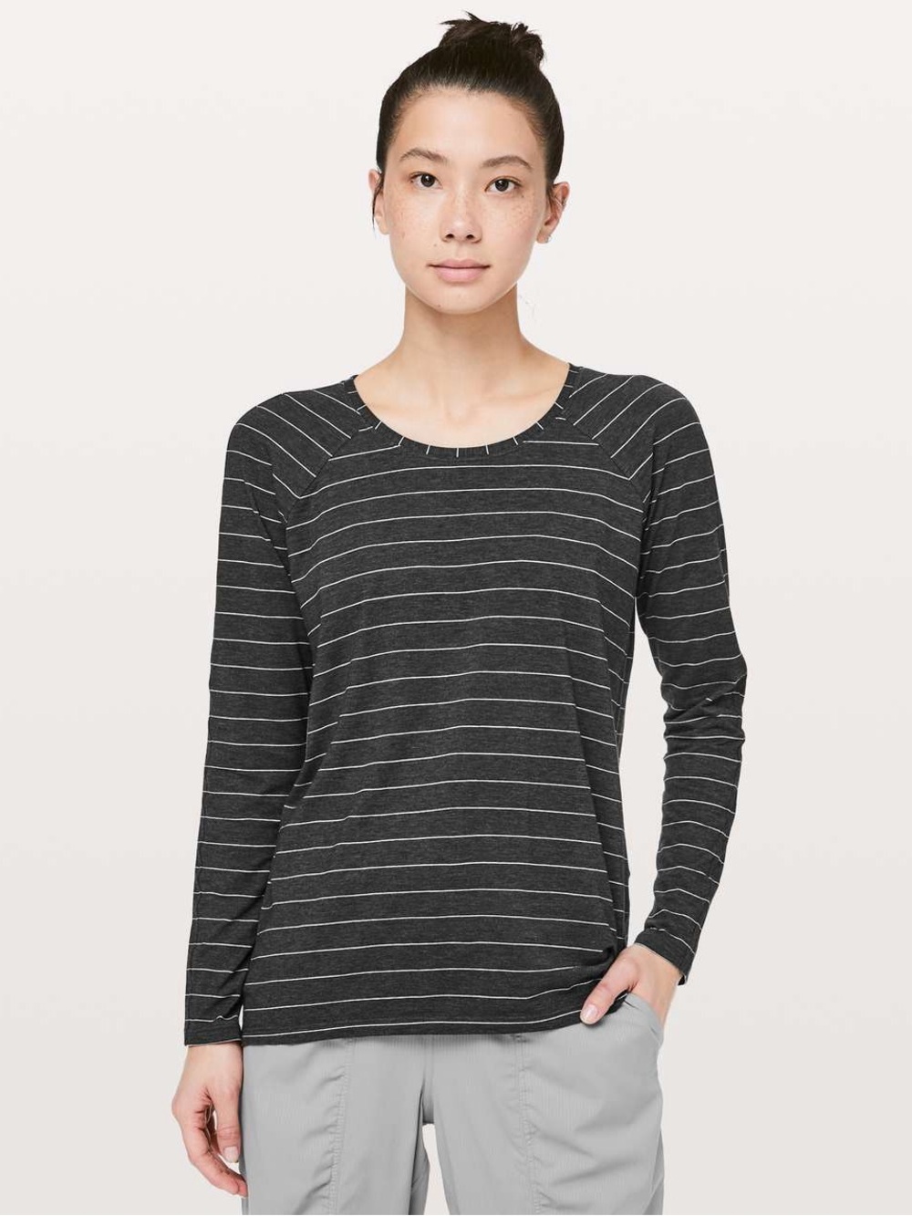Lululemon Grey Striped Emerald Long Sleeve, size approx 6